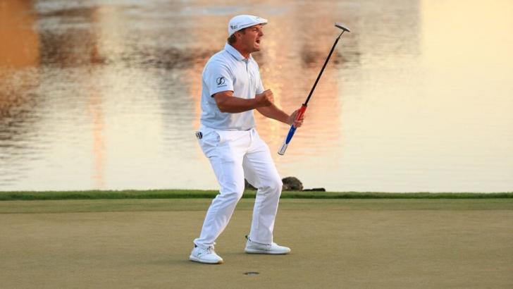 Golfer Bryson DeChambeau celebrates winning the Arnold Palmer Invitational